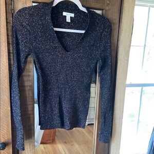 Nine West Black Glitter V-Neck Sweater